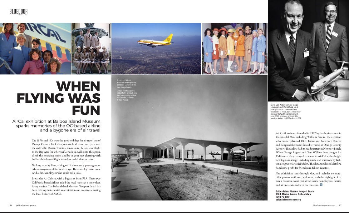 AirCal exhibition at Balboa Island Museum sparks memories of the OC-based airline and bygone era of air travel. Read more in the current issue of Blue Door Magazine. @bluedoormagazine @balboaislandmuseum #bluedoormagazine #balboaislandmuseum #aircal #airtravelstyle #bygoneera #newportbeachhistory #marymcfadden